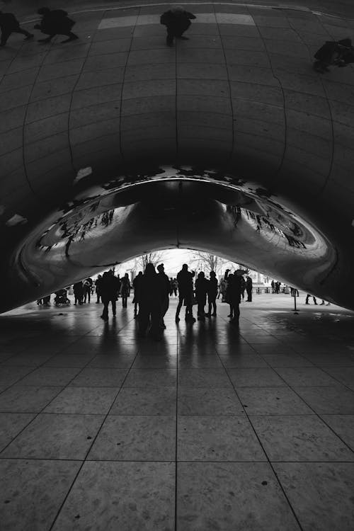 People Underneath Cloud Gate In Chicago