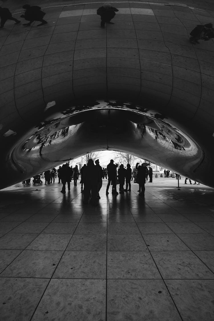 People Underneath Cloud Gate In Chicago