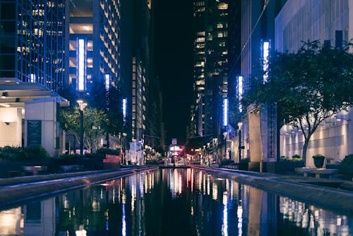 Water Alley in City at Night