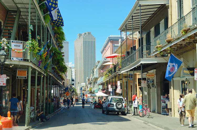 View Of Buildings In The French Quarter And The Place St. Charles In New Orleans, Louisiana, USA