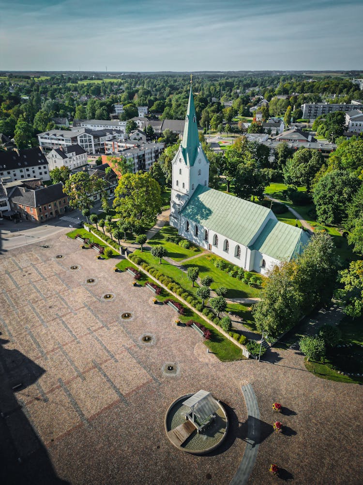 Aerial Photography Of Dobele Evangelical Lutheran Church In Latvia