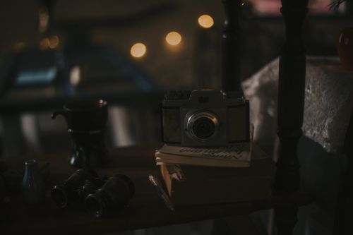 Free A vintage camera placed on books in a cozy, dimly lit room, exuding nostalgia. Stock Photo