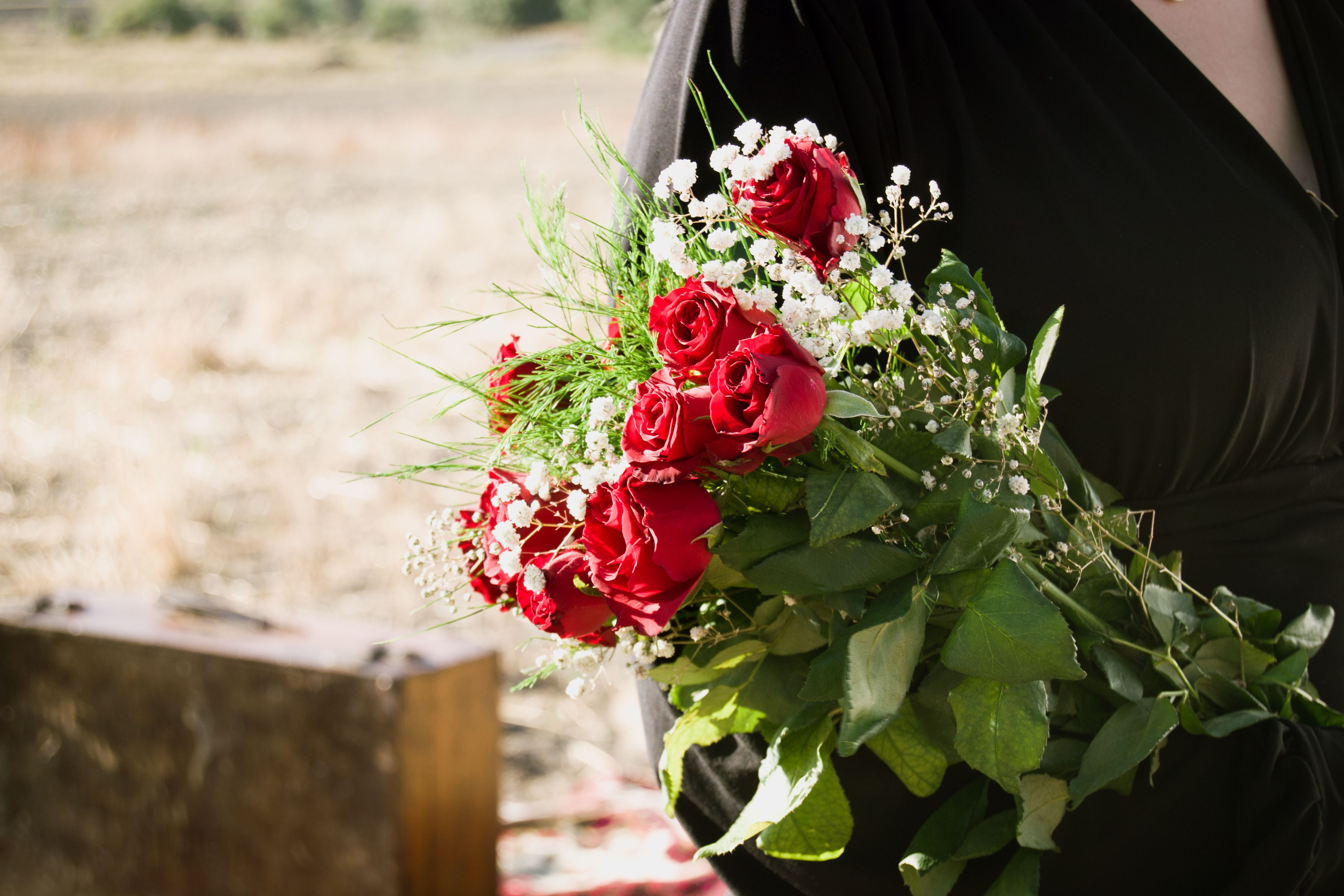 Holding a Bouquet of Red Roses · Free Stock Photo