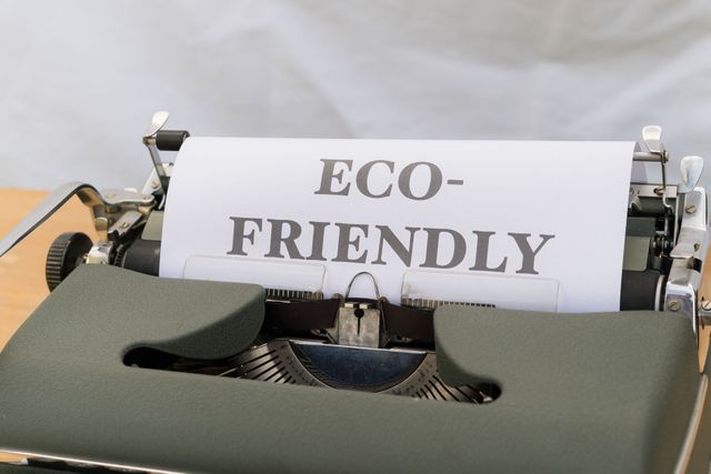 Typewriter printing 'Eco-Friendly' on paper, promoting sustainability. Related image for Sustainability: How Technology Is Reshaping Strategy.