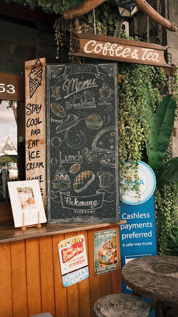 Blackboard With Menu In Cafe