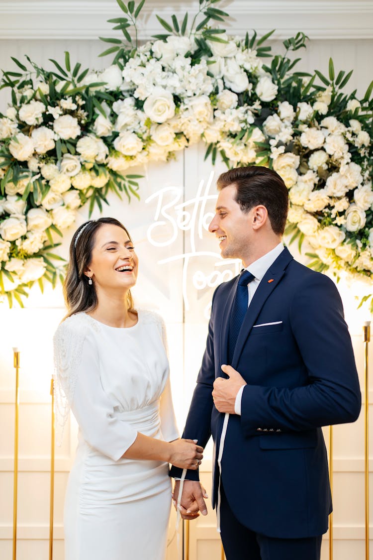 Happy Bride And Groom At Wedding