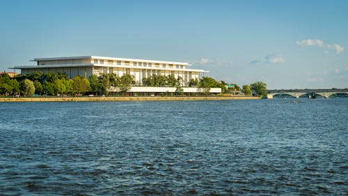 Panorama of John F. Kennedy Center for the Performing Arts on Potomac River, USA