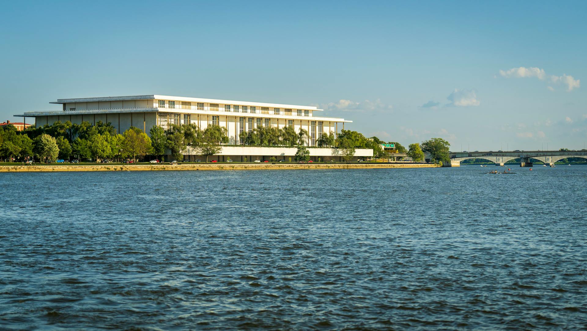Panorama of John F. Kennedy Center for the Performing Arts on Potomac River, USA