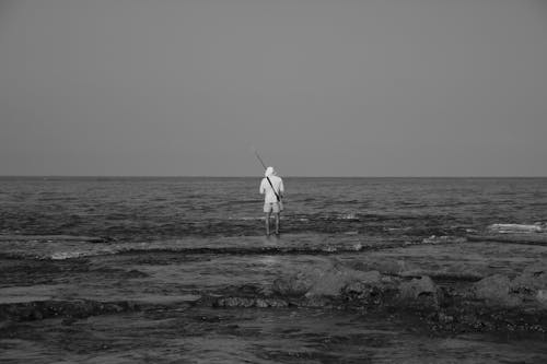 Základová fotografie zdarma na téma černobílý, moře, muž