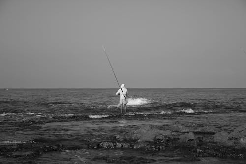 Immagine gratuita di bianco e nero, canna da pesca, mare