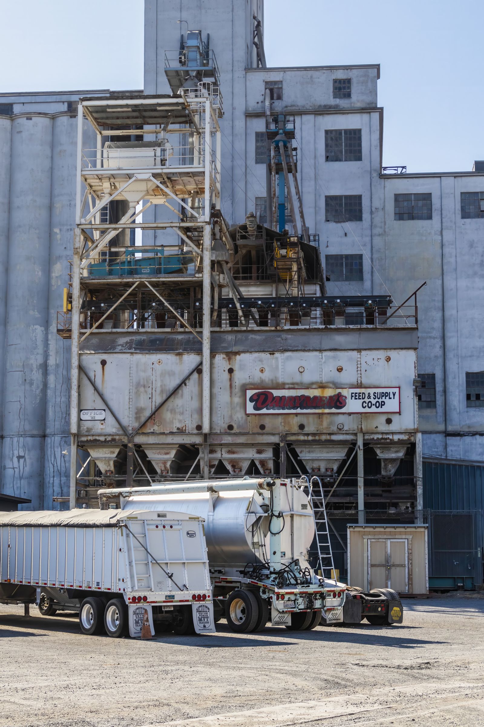 Freight trucks at a warehouse facility