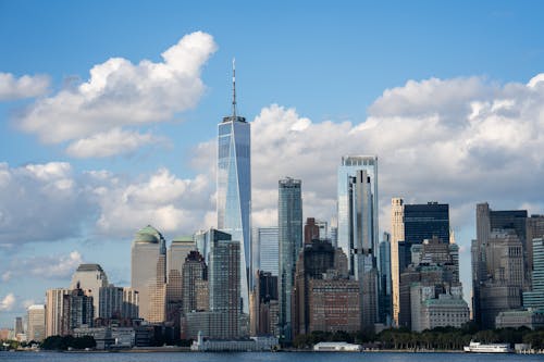 Free New York City Downtown with One World Trade Center Stock Photo