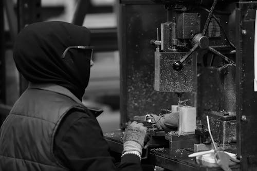 Factory Worker in Black and White