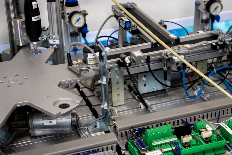 Close-up of advanced machinery showcasing robotic automation and precision engineering.