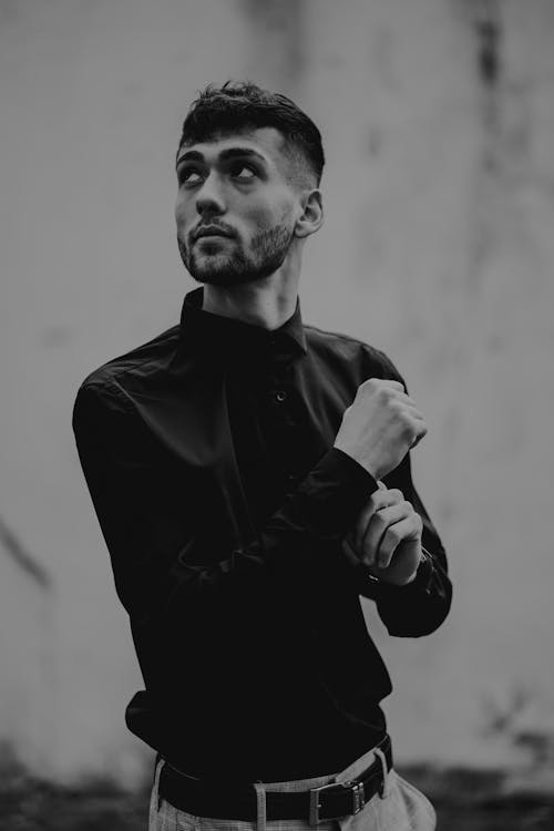 Free Brunette with Beard in Black Shirt Stock Photo