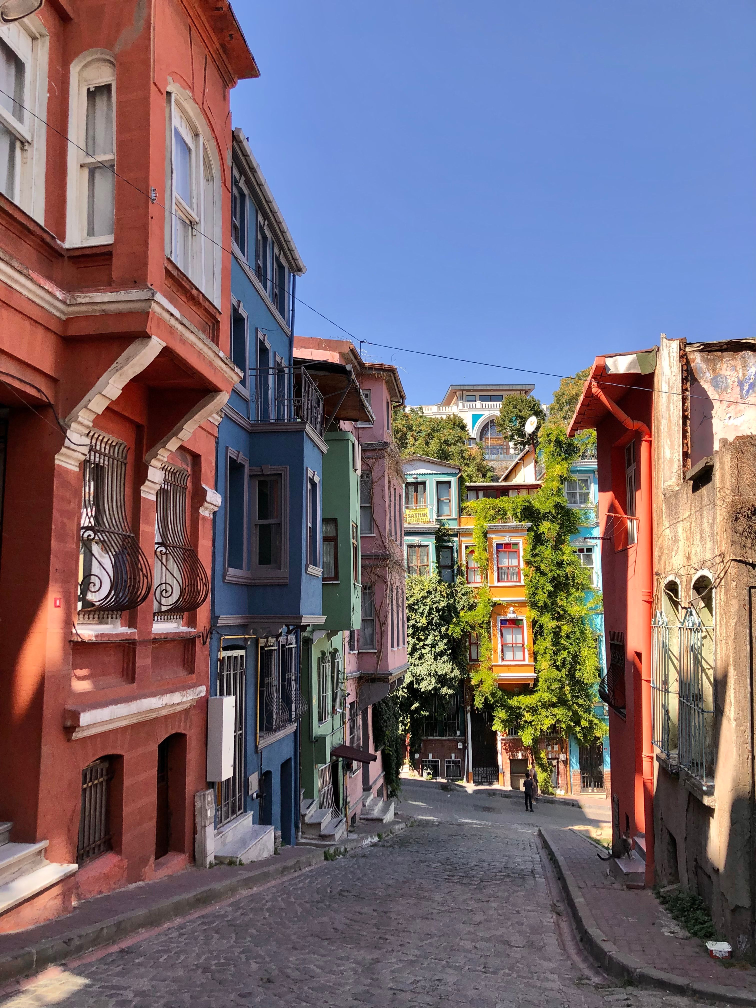 Colourful houses along a backstreet in the Balat neighbourhood of Istanbul