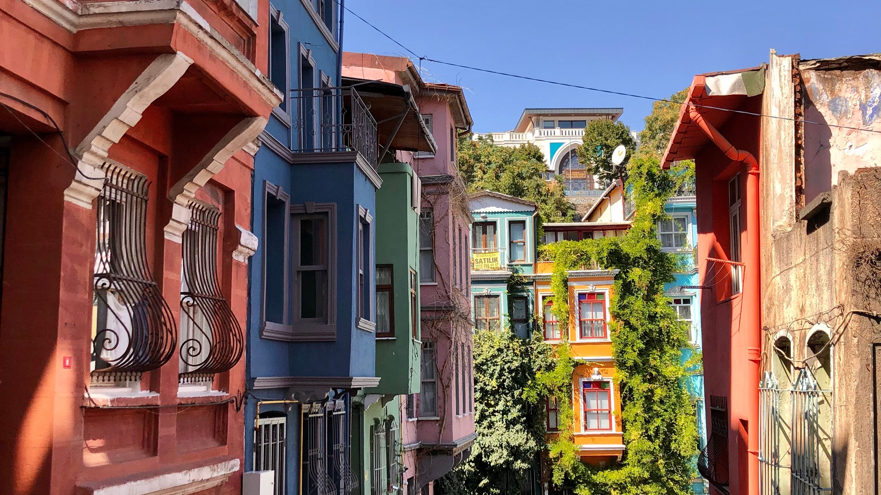 Colourful houses along a backstreet in the Balat neighbourhood of Istanbul