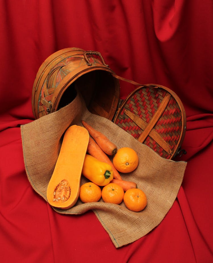 Traditional Basket With Fruit And Vegetables