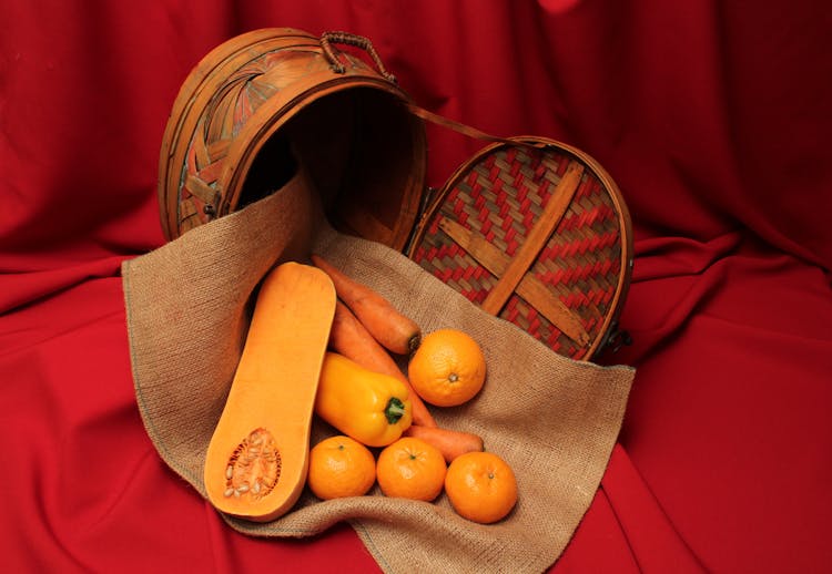 Fruit And Vegetables In Traditional Basket