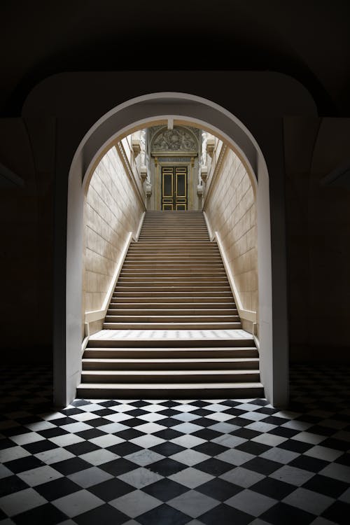 Checkered Floor and Stairs behind in Palace