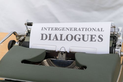 A typewriter with the word intergenerational dialogue on it
