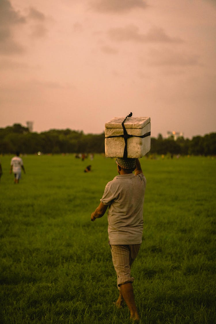 Man Carrying Package On Field