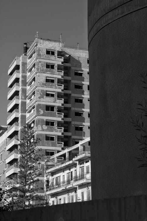 Building with Apartments in Black and White