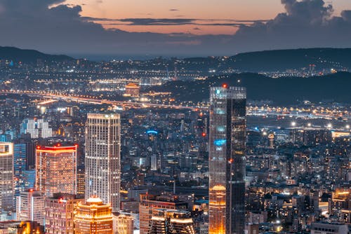 Skyscrapers in City at Sunset