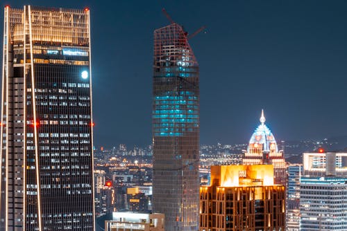 Free Illuminated Skyscrapers at Night Stock Photo