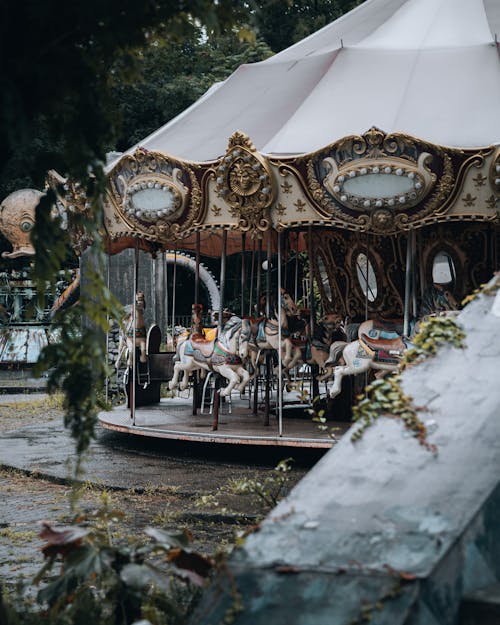 Carousel in Abandoned Amusement Park, Yongma Land, Seoul, South Korea