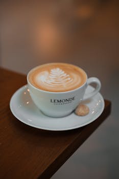 Enjoy a beautifully crafted latte with fern leaf art in a cozy Ankara café.