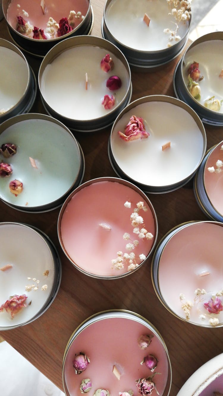 Candles With Flowers In Pastel Shades