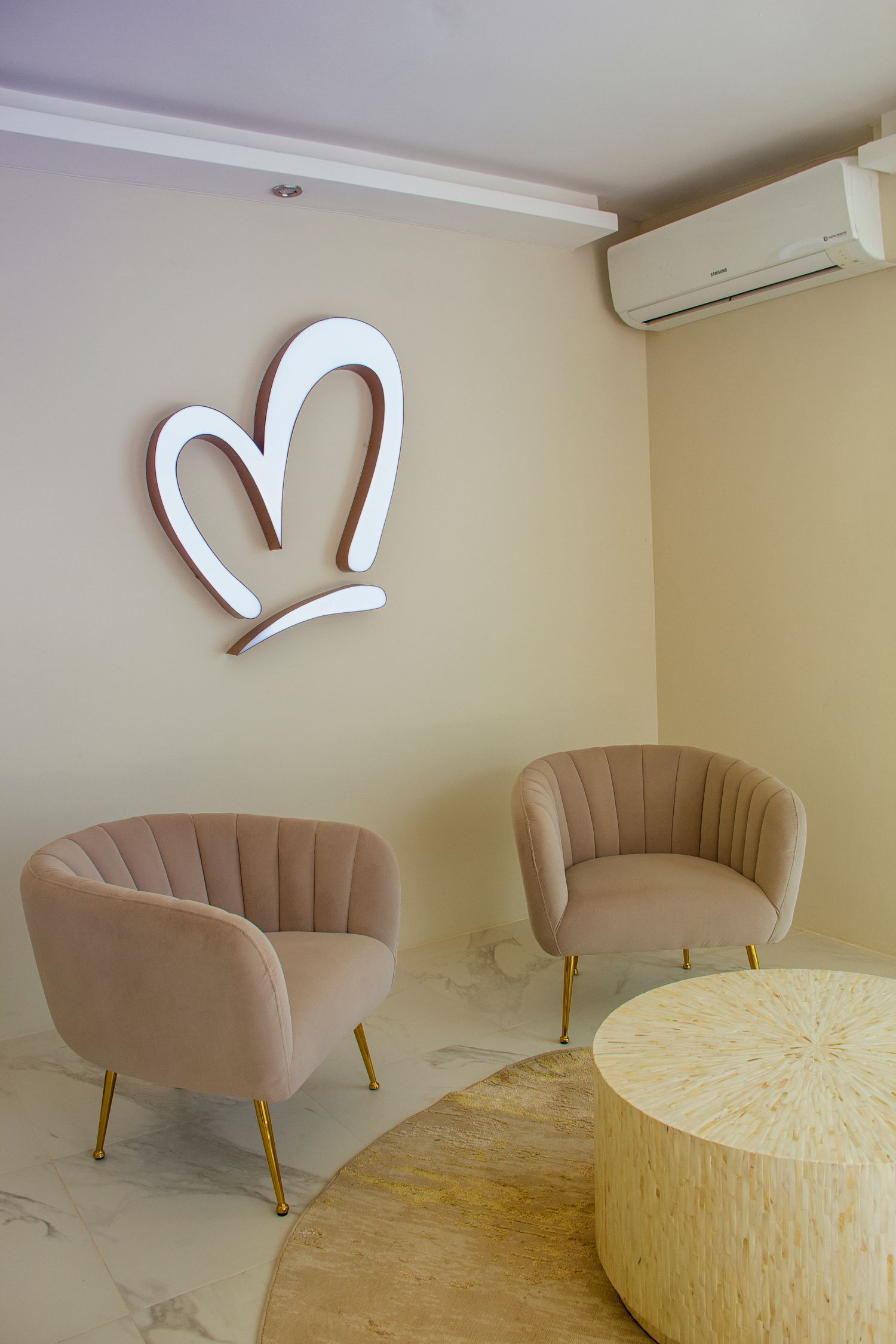Elegant modern interior with wall mounted air conditioning