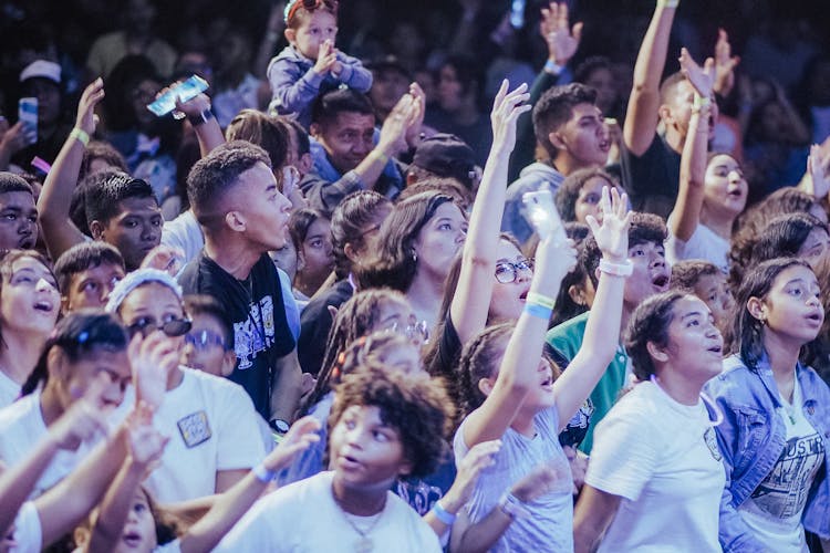 Crowd Standing With Arms Raised On Event