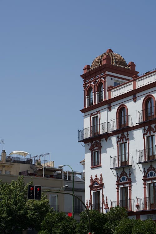 White, Ornamented Building in Seville in Spain