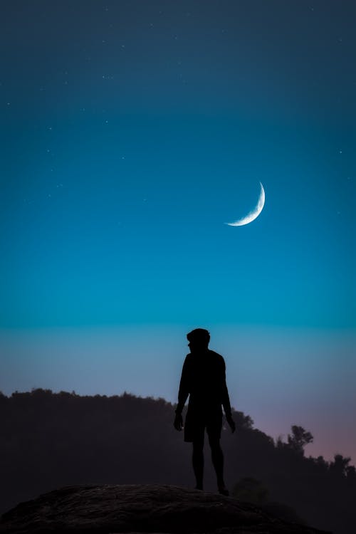 Moonlight Gaze: A Silhouetted Figure Under the Night Sky