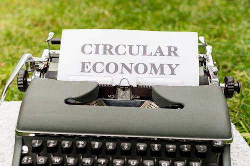 A typewriter with the word circular economy written on it