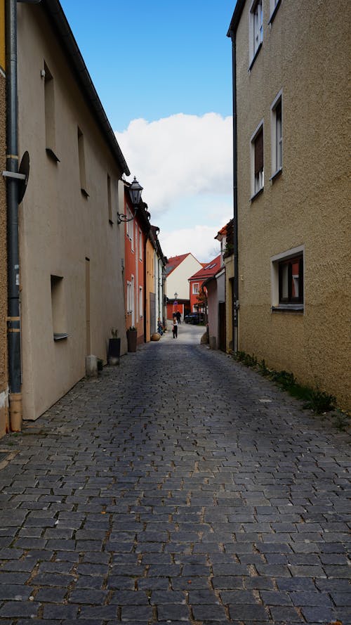 Cobblestone Alley between the Buildings in City