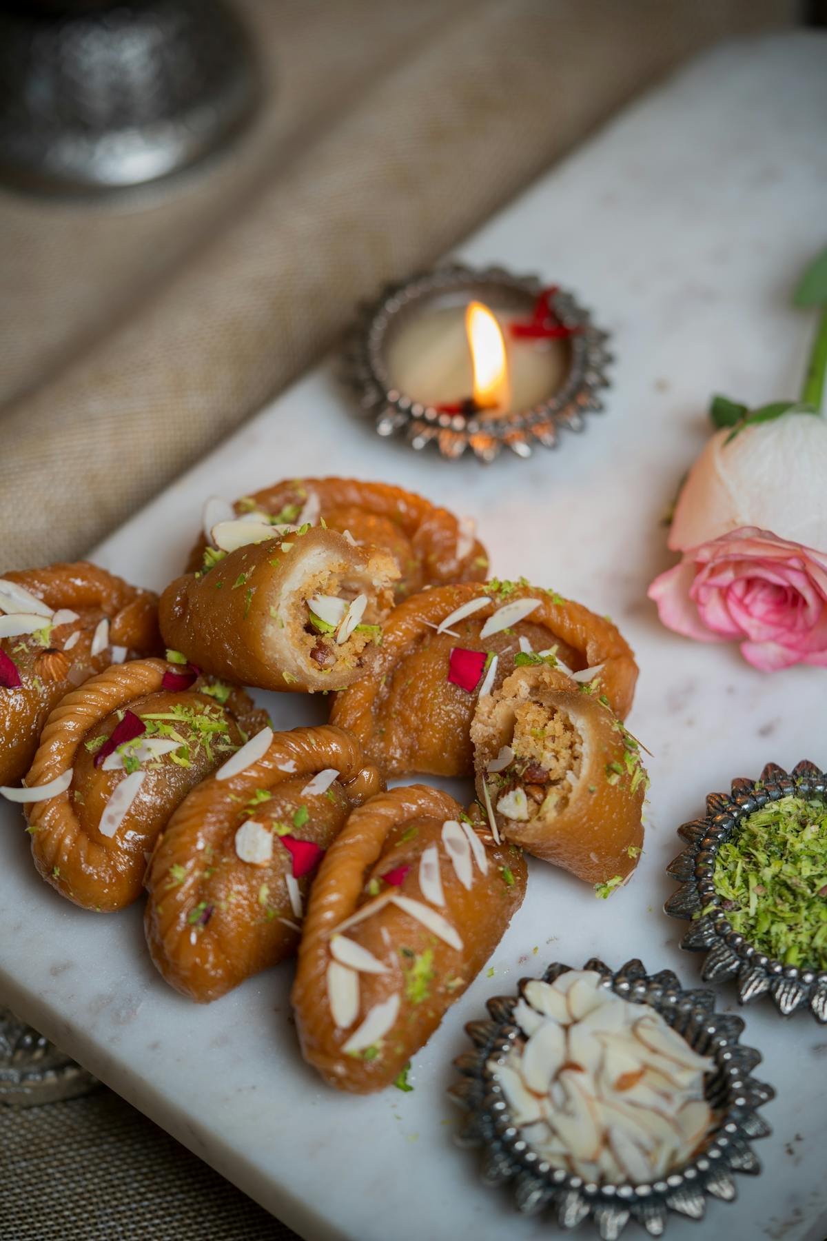 Gujiya with almond slivers