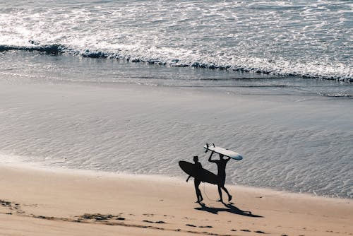 Surfers Walking on Beach