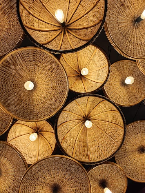 Low Angle View of Wicker Light Fixtures