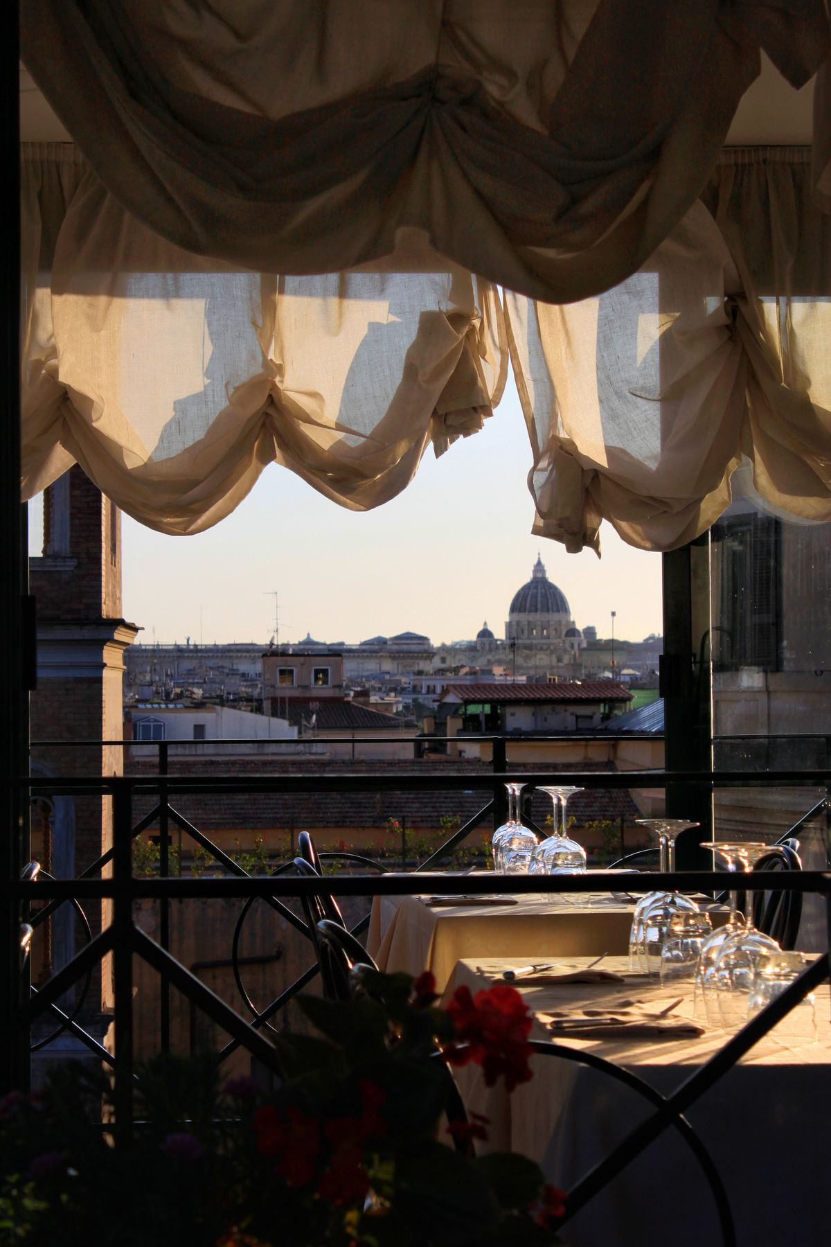 An elegant restaurant terrace in Rome