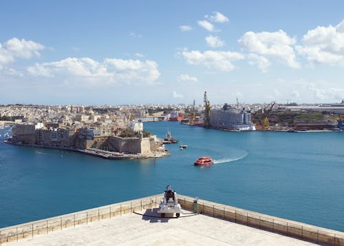 Antique Cannon on the Defensive Wall Aimed at Grand Harbor on Malta