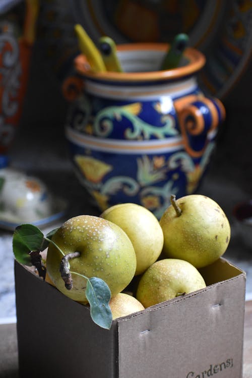 Green Apples in Cardboard Box