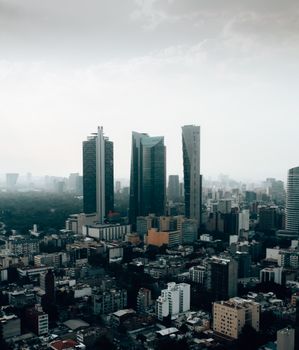 High-rise buildings mark the skyline of Mexico City, revealing modern urban life.