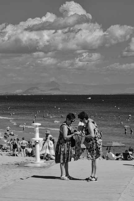 Fotomural Vista monocromática del mar que captura a los veraneantes despreocupados en verano.