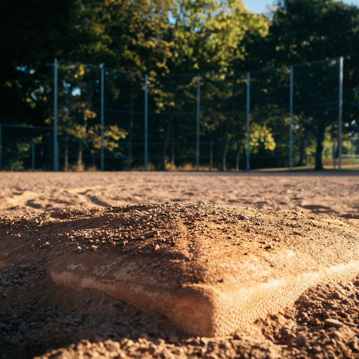 The White Mountain outfield fence photographed straight on.
