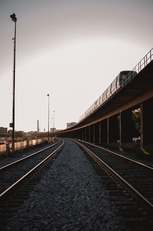 Train Riding on Bridge on Sunset