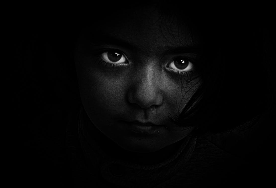 Free Grayscale Photography of Girl's Face Stock Photo