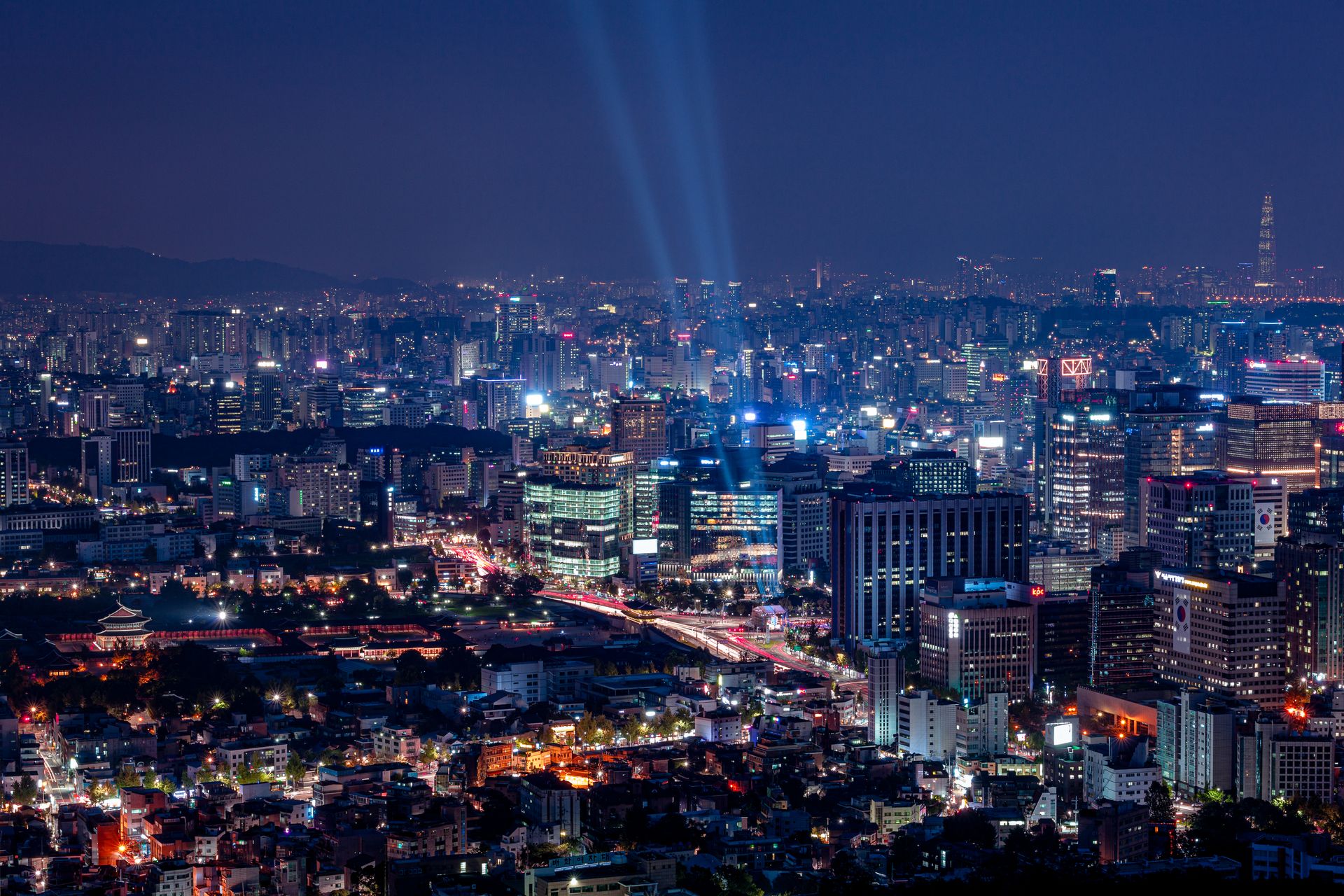 The Seoul skyline glowing at night